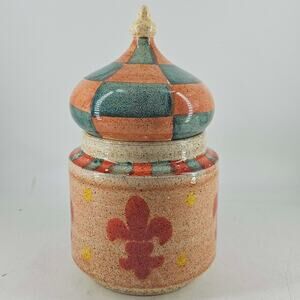 Vintage Hand painted ceramic Medici canister w lid Horchow Italy